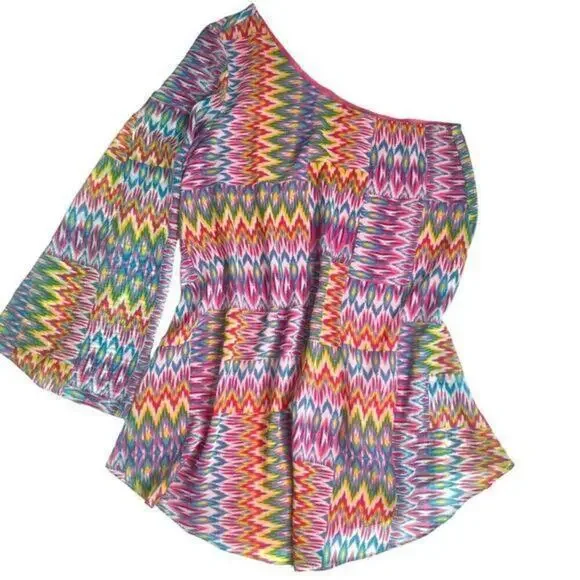 Umgee One Sleeve / Sleeveless Zig Zag Print‎ Dress Size Medium - Picture 4 of 9